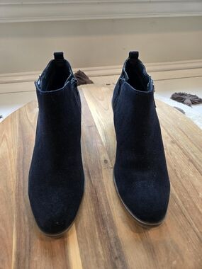 Women's Navy Blue Suede Ankle Booties - Classic Side-Zip Chelsea